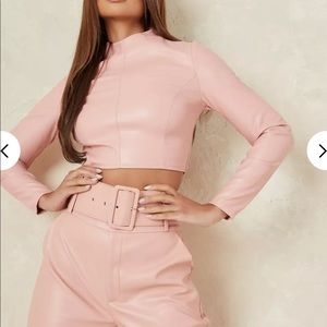 Missguided Cropped Faux Leather Long Sleeve